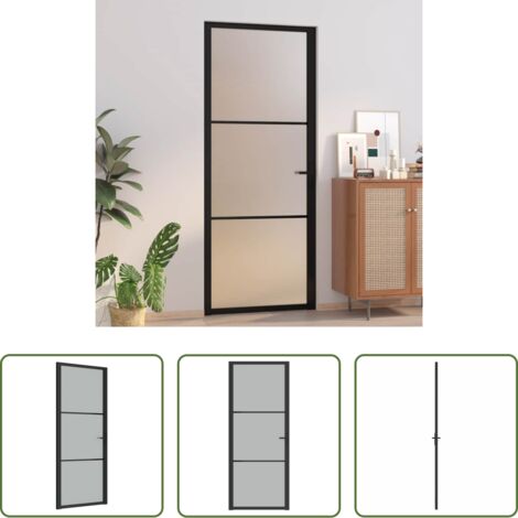 Vetro temperato -  Porta Interna 83x201,5 cm Nero Opaco Vetro e Alluminio