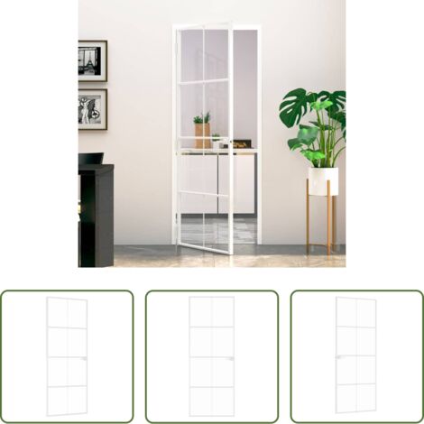 Vetro temperato -  Porta Interna Bianca 76x201,5 cm Vetro Temperato Alluminio Slim