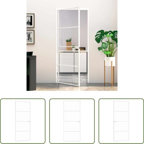 Vetro temperato -  Porta Interna Bianca 83x201,5 cm Vetro Temperato Alluminio Slim