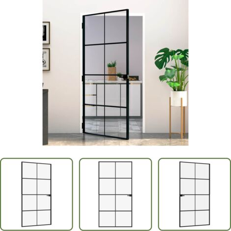 Vetro temperato -  Porta Interna Nera 102x201,5 Vetro Temperato Alluminio Sottile