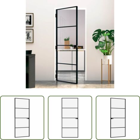 Vetro temperato -  Porta Interna Nera 83x201,5cm Vetro Temperato Alluminio Sottile
