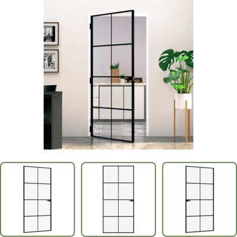 Vetro temperato -  Porta Interna Nera 93x201,5cm Vetro Temperato Alluminio Sottile