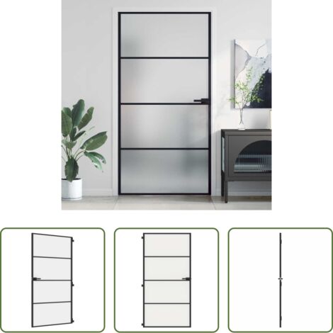 Vetro temperato -  Porta Interni Sottile Nera 102,5x201,5Vetro Temperato Alluminio