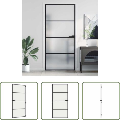 Vetro temperato -  Porta Interni Sottile Nera 93x201,5cm Vetro Temperato Alluminio