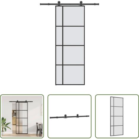 Vetro temperato -  Porta Scorrevole con Ferramenta 76x205cm Vetro ESG Alluminio