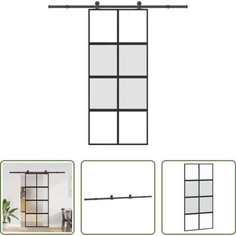 Vetro temperato -  Porta Scorrevole Ferramenta 90x205 cm Vetro Temperato Alluminio