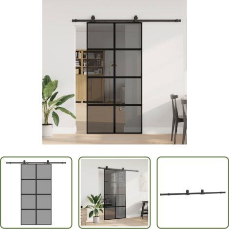 Vetro temperato -  Porta Scorrevole Ferramenta Nera 102,5x205 cm Vetro Temperato
