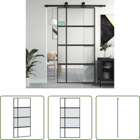 Vetro temperato -  Porta Scorrevole Nera 102,5x205 cm Vetro Temperato e Alluminio