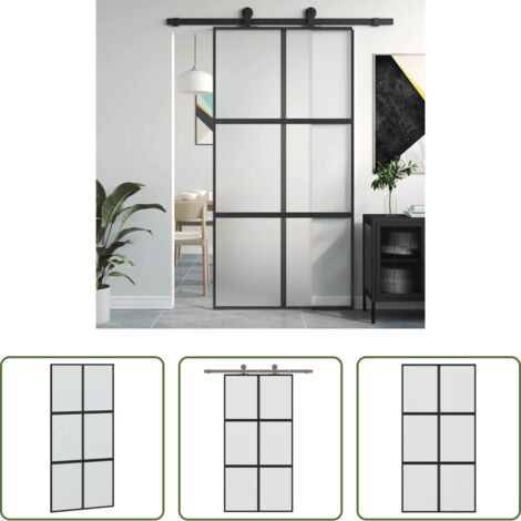 Vetro temperato -  Porta Scorrevole Nera 102,5x205 cm Vetro Temperato e Alluminio