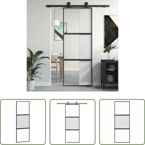 Vetro temperato -  Porta Scorrevole Nera 76x205 cm in Vetro Temperato e Alluminio