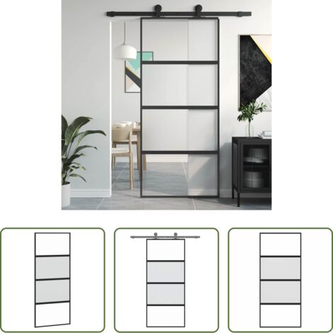 Vetro temperato -  Porta Scorrevole Nera 90x205 cm in Vetro Temperato e Alluminio