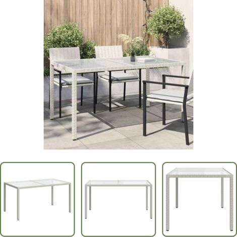 Vetro temperato -  Tavolo Giardino 150x90x75cm Vetro Temperato Polyrattan Bianco