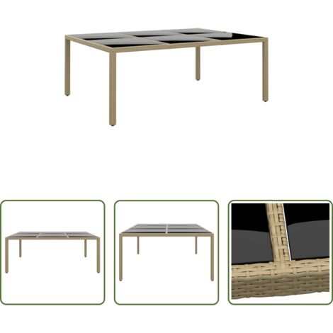 Vetro temperato -  Tavolo Giardino 200x150x75 cm Vetro Temperato Polyrattan Beige