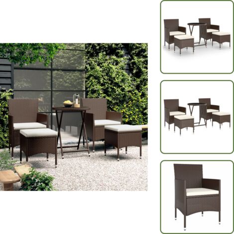 Vetro temperato - vidaXL Set Bistrot Giardino 5 pz Polyrattan e Vetro Temperato Marrone - Rattan