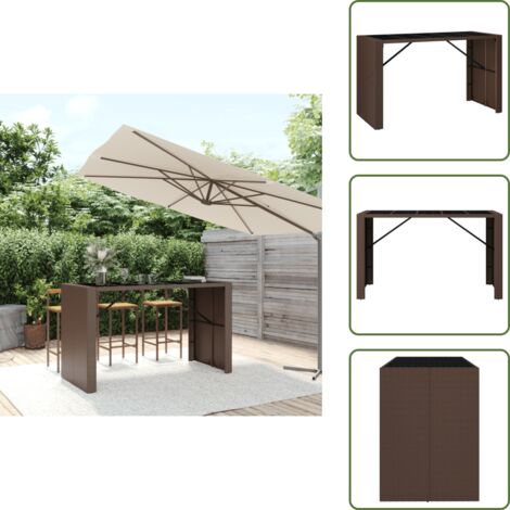 Vetro temperato - vidaXL Tavolo Bar con Piano in Vetro Marrone 185x80x110 cm Polyrattan - Rattan PE