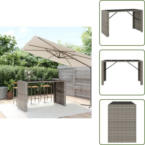 Vetro temperato - vidaXL Tavolo da Bar con Piano in Vetro Grigio 185x80x110cm Polyrattan - Rattan PE
