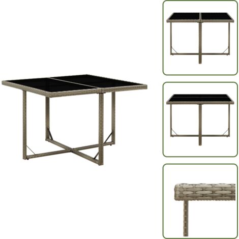 Vetro temperato - vidaXL Tavolo da Giardino Grigio 109x107x74 cm in Polyrattan e Vetro - Design moderno