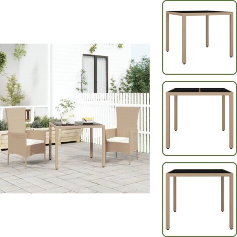 Vetro temperato - vidaXL Tavolo da Giardino Piano Vetro Beige Polyrattan Vetro Temperato - Tavolo esterno