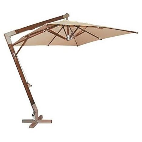Vette parasol bois lourd de'centralise' 3x3 m 8 baleines tissu polyester couleur havane avec manivelle pour jardin et terrasse