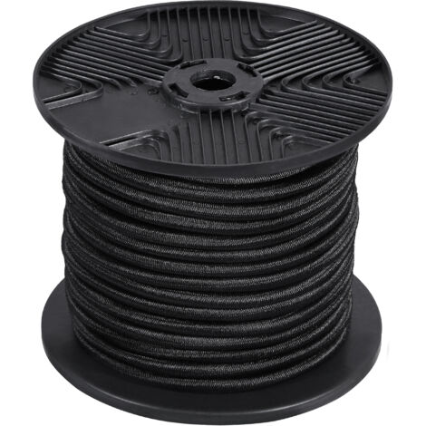 VEVOR 1/4 inch Bungee Cord, 120 ft/36 m Spool Heavy Duty Bungee Straps, 100% Stretch Elastic Bungee Rope for Cargo, Tarps, Camping, Kayak Deck and Crafting, Black