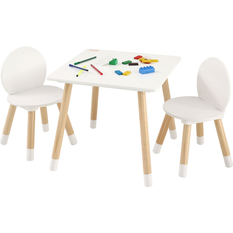 Vevor 1 Table d'Enfant + 2 Chaises 500x500x437 mm et 282x282x480 mm Ensemble de Meuble deEnfant Plateau Facile a Nettoyer pour Etudier Manger Jouer
