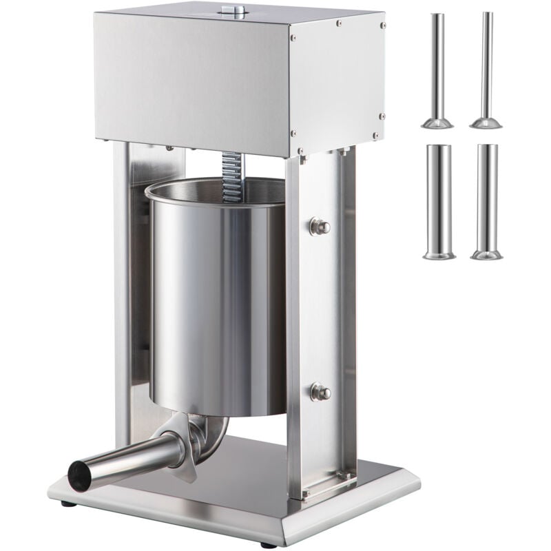 Remplisseuse de saucisses electrique 10L 200W verticale en acier inoxydable avec vitesse progressive, 4 tubes et pedale pour usage