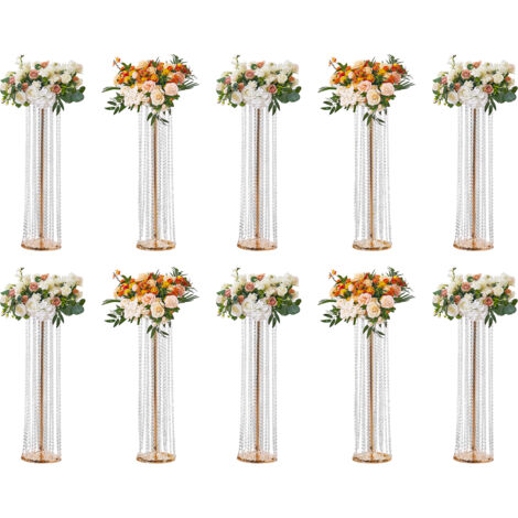 VEVOR 10PCS 35.43inch /90cm Tall Crystal Wedding Flowers Stand, Luxurious Centerpieces Flower Vases Crystal Gold Vase Metal, Perfect for T-stage Wedding Party Ceremony Dinner Event Hotel Home Decor