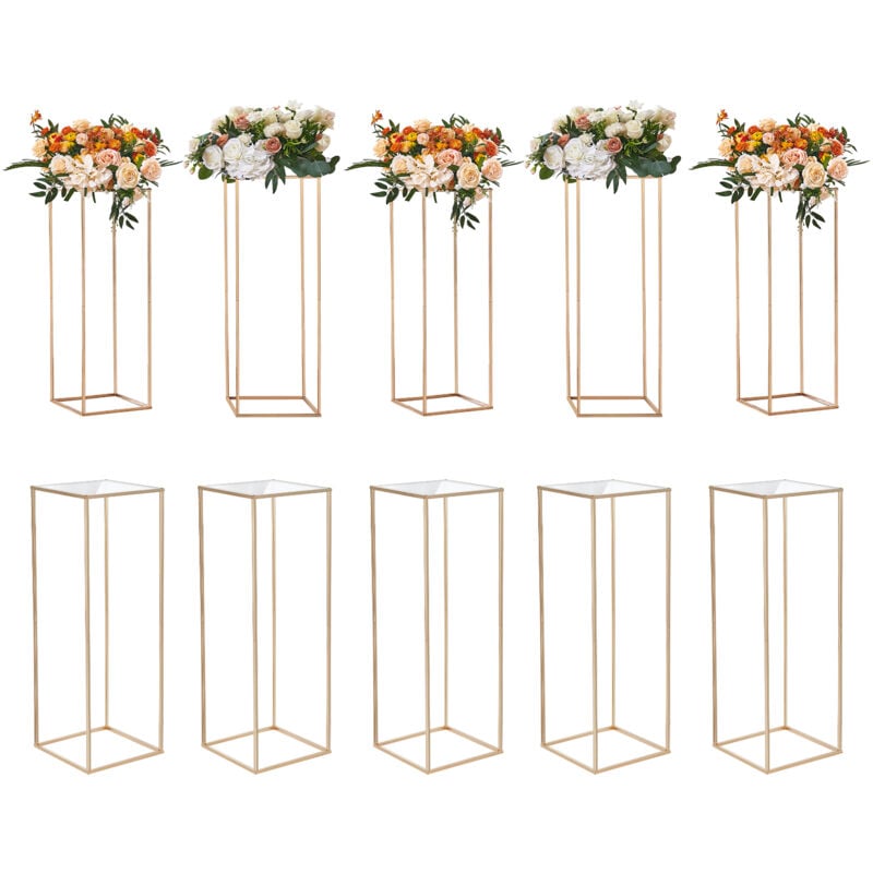 Vevor 10PCS Support de Fleurs de Mariage 80 cm Porte-fleurs Metal Dore Centre de Table Mariage Vase Geometrique Stratifie Acrylique Presentoir Floral