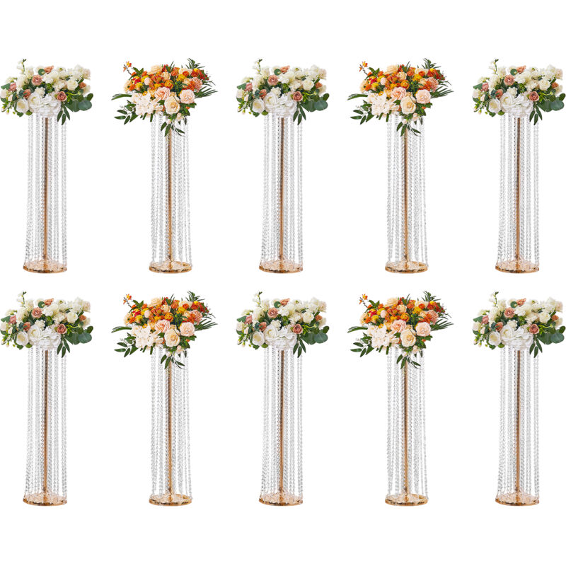 Vevor - 10PCS Support de Fleurs de Mariage 90 cm Porte-fleurs en Cristal Centre de Table Mariage Luxueux Vase Metal Dore Presentoir Floral pour