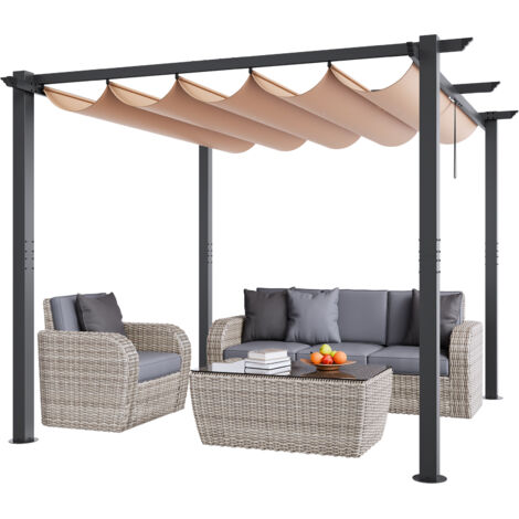 VEVOR 10'x10' Outdoor Retractable Pergola with Canopy, Aluminum Pergola with Retractable Canopy, Modern Pergola with Sun Shade Canopy for Patios, Gardens, Decks, Backyards (Beige)