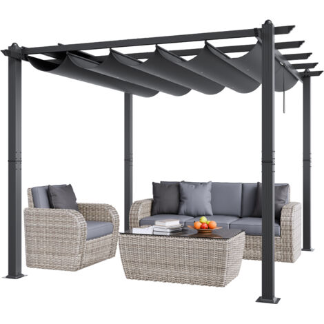 VEVOR 10'x10' Outdoor Retractable Pergola with Canopy, Aluminum Pergola with Retractable Canopy, Modern Pergola with Sun Shade Canopy for Patios, Gardens, Decks, Backyards (Gray)
