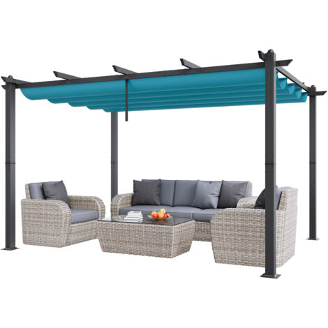 VEVOR 10'x13' Outdoor Retractable Pergola with Canopy, Aluminum Pergola with Retractable Canopy, Modern Pergola with Sun Shade Canopy for Patios, Gardens, Decks, Backyards (Bule)
