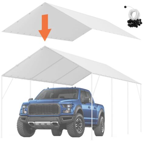 VEVOR 10'x20' Telo Sostitutivo per Posto Auto Coperto, Telo Riparo per Tenda da Garage, Impermeabile e Protetto dai Raggi UV, (Solo Copertura Superiore, Telaio Non Incluso), Bianco
