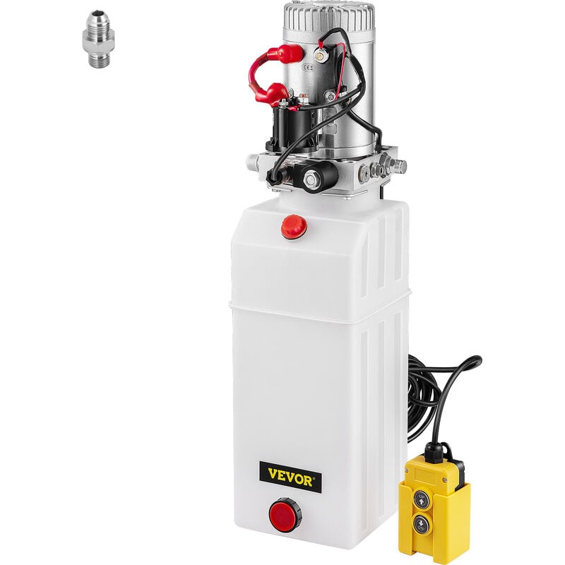 Vevor - Pompe Hydraulique 12 v 8 l, Pompe Hydraulique Remorque Simple Effet Reservoir Plastique, Demarrage Rapide Debit deHuile Rapide Aucune Fuite,