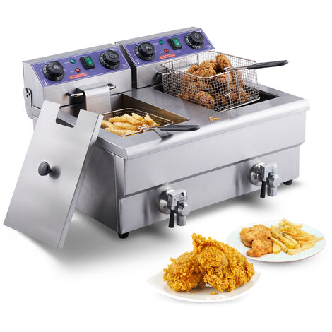 VEVOR 12x2L Elektrische Fritteuse Edelstahl 1500W + 1500W Abnehmbare Körbe