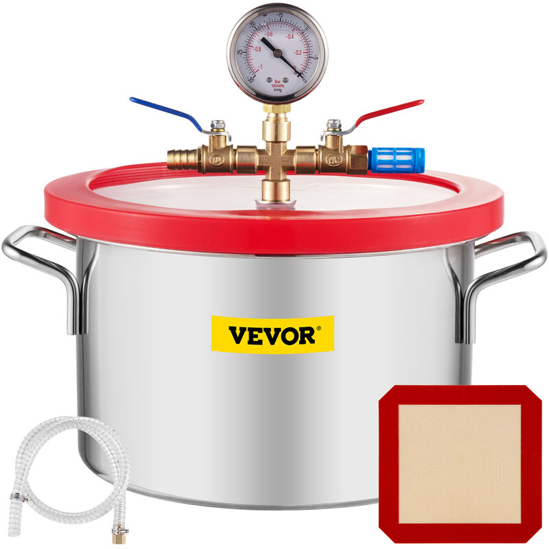 VEVOR 1.5 Gallon Vacuum Chamber, Vacuum Degassing Chamber Glass Lid Stainless Steel Degassing Chamber Silicones for Gas Extraction and Protect Food