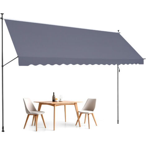 VEVOR 178 x 47" Patio Awning Retractable, Awning Sunshade Shelter with Manual Crank Handle, Outdoor Patio Canopy Sunsetter Deck, Adjustable Height from 86 to 122 in, for Patio/Balcony/Yard, Dark Gray