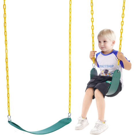 VEVOR 2-Pack Swing Seats, with 66 Inch Coated Chains and Snap Hooks, Support 300 lbs Swings Replacement for Outdoor Swing Set, Swing Set Accessories for Kids, for Outdoor and Indoor Use, Green