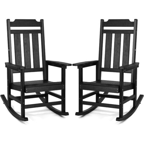 VEVOR 2 Pcs Porch Rocker, HIPS Outdoor Rocking Chair, High Back Patio Rocking Chair with Smooth Armrests, Supports up to 400 lbs, for Garden, Balcony, Porch, Black