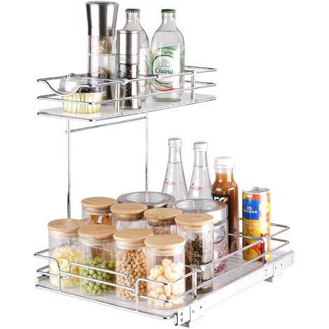 VEVOR 2 Tier 19W x 20D Pull Out Cabinet Organizer, Heavy Duty Slide Out  Pantry Shelves, Chrome-Plated Steel Roll Out Drawers, Sliding Drawer  Storage for Inside Kitchen Cabinet, Bathroom, Under Sink