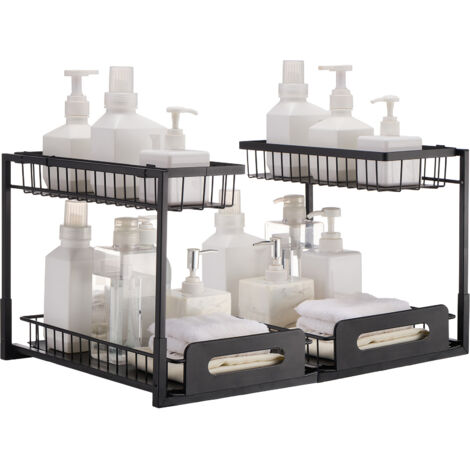 VEVOR 2 Tier Pull Out Cabinet Organizer(10.7"W x 14.2"D ), Under Sink Organizer and Storage, Slide Out Drawer Cabinet Organizer, Wire Basket Shelf, 25.5"Wx15.5"Dx13"H Install Size for Cabinet (2 Pack)