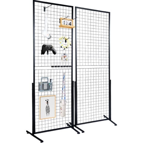 MOPHORN VEVOR 2' x 5.6' Grid Wall Panels Tower, 2 Packs Wire Gridwall Display Racks with T-Base Floorstanding, Double Side Gridwall Panels for Art Craft Shows, Retail Display with Extra Clips and Hooks