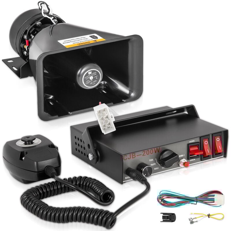 Mophorn - vevor Systeme de Sirene pa, 200 w, 7 Sons deAvertissement de Voiture, Alarme deUrgence Incendie, Sirene deIncendie, avec Klaxon,