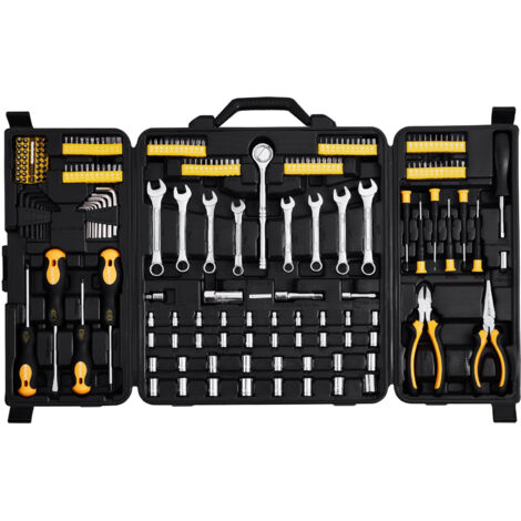 VEVOR 221-Piece Mechanics Tool Set, 1/4" and 3/8" Drive Sockets, SAE and Metric Mechanic Tool Kit with Bits, Wrenches, Ratchet Handle, Accessories, and Plastic Storage Case, for Automotive Repair