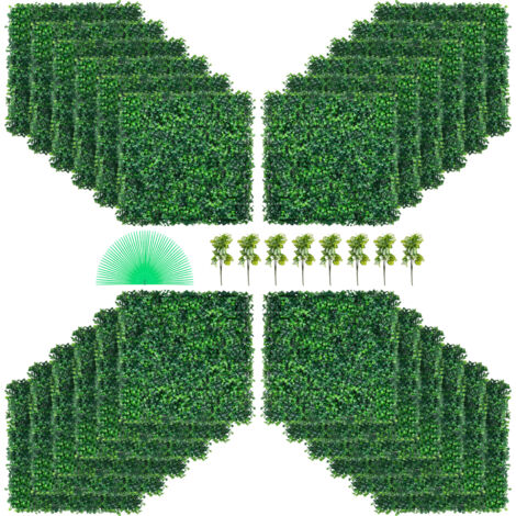 VEVOR 24 Pezzi Artificiale Pannello da Siepe di Bosso, 50,8 x 50,8 cm, Siepi Artificiali, Recinzione Artificiale Bosso, Edera Finta Effetto Realistico Decorazione Plastica Verde, Spessore da 4 cm