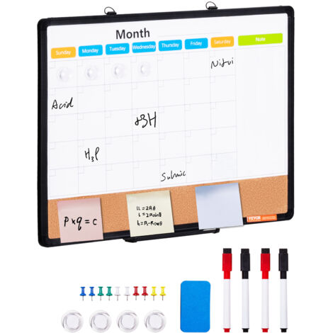 VEVOR 24" x 18" Monatskalender-Whiteboard und Korktafel-Kombination mit Aluminiumrahmen – 2-in-1 magnetische, trocken abwischbare Pinnwand zur Wandmontage – Ideal für Schule, Zuhause, Büro