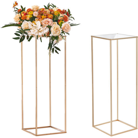VEVOR 2PCS 31.5inch/80cm High Wedding Flower Stand, With Acrylic Laminate,Metal Vase Column Geometric Centerpiece Stands, Gold Rectangular Floral Display Rack for Events Reception, Party Decoration