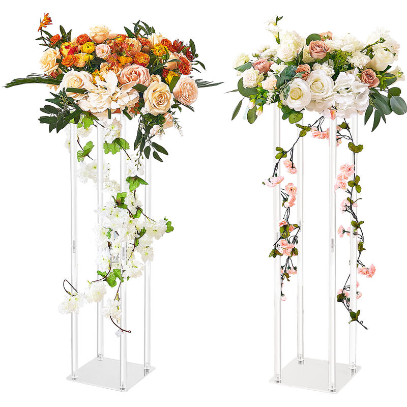 2PCS Support de Fleurs de Mariage 80 cm Porte-fleurs Centre de Table Mariage Stratifie Acrylique Vase Geometrique Presentoir Floral pour Reception