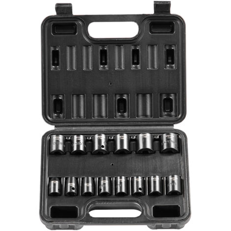 VEVOR 3/8" Drive Impact Socket Set, 14 Piece Shallow Socket Set Metric 7-20mm, 6 Point Cr-Mo Alloy Steel for Auto Repair, Easy-to-Read Size Markings, Rugged Construction, Includes Storage Case