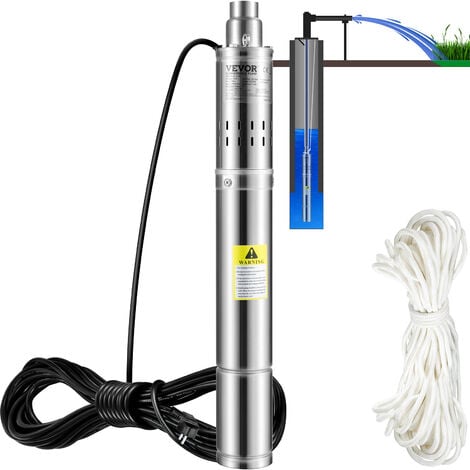 VEVOR 3" Tiefbrunnenpumpe 550W Brunnenpumpe Max. Durchfluss 35L/min Tauchpumpe Max. Förderhöhe 108m Tauchwasserpumpe Sandbeständig 5% Max. Drehzahl 2850U/min Ideal für Süßwasserversorgung Bewässerung